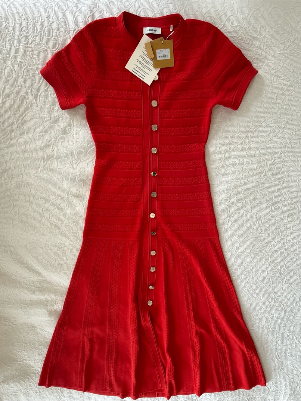 New Sandro Milona Red Knit Maxi Dress, Sz 40, US 8 - Picture 9 of 9